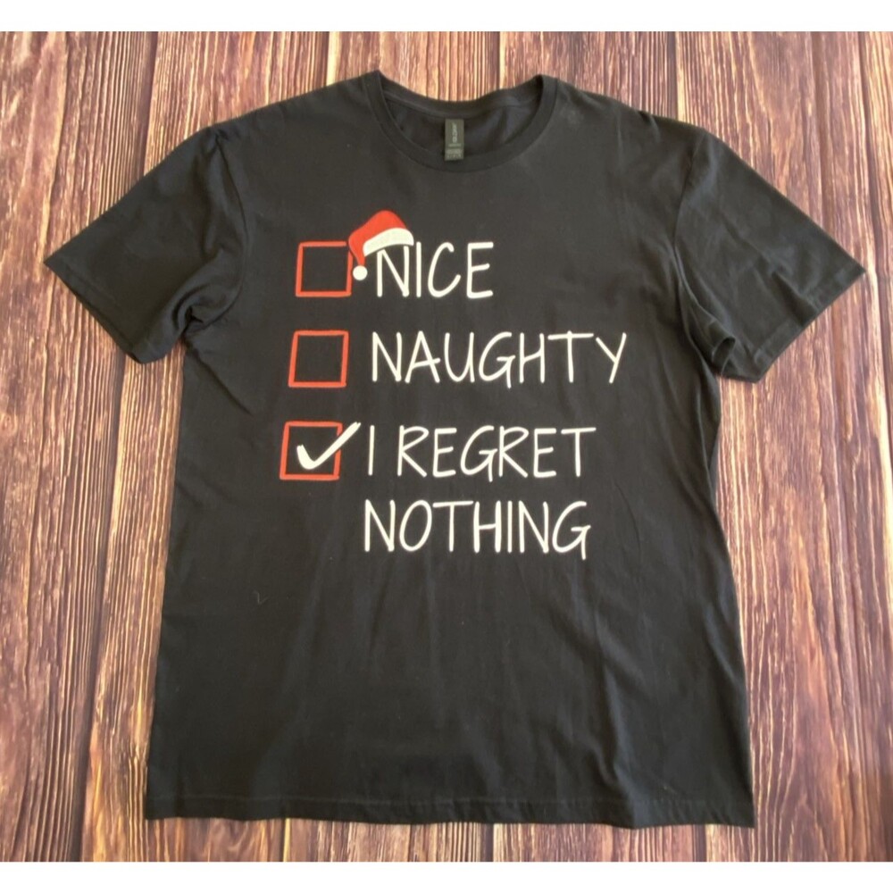 Gildan Men's Christmas T-Shirt Nice Naughty I Regret Nothing Santa L